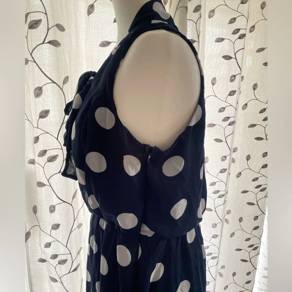 Blue with White Polka Dot Sleeveless Midi Women’s Dress Size 10 - Picture 4 of 7